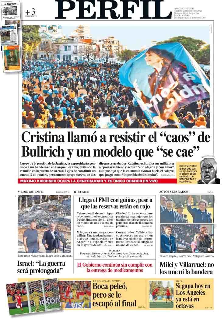 La tapa del Diario PERFIL del sábado 21 de junio de 2025