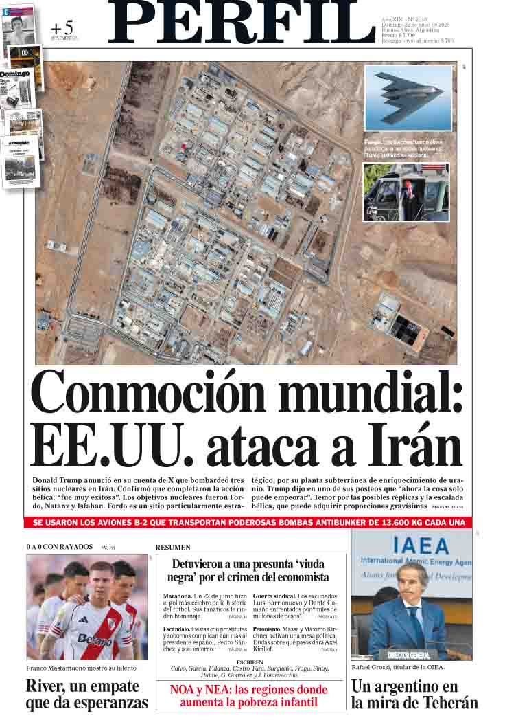 La tapa del Diario PERFIL del domingo 22 de junio de 2025