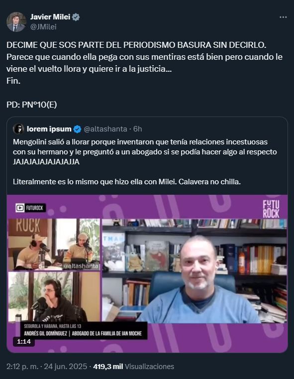 Javier Milei contra Julia Mengolini