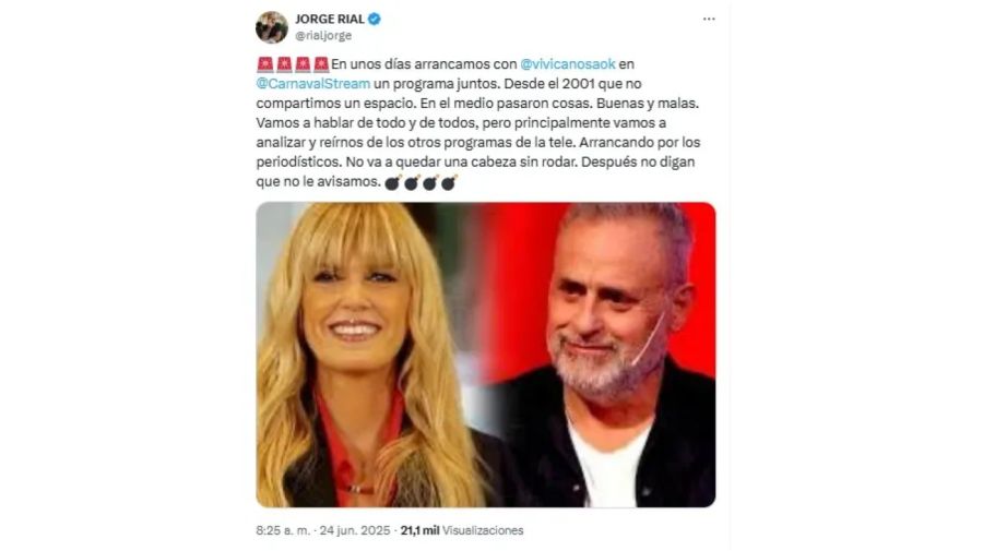 Jorge Rial sobre el programa que hará con Viviana Canosa