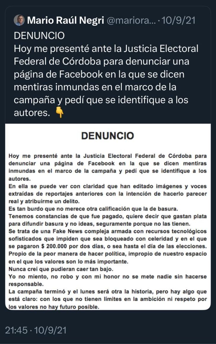 Denuncia de Negri