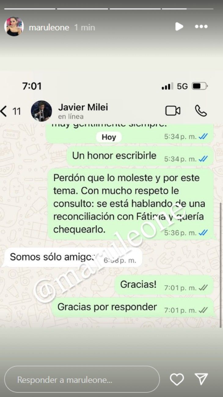 Javier Milei sobre la supuesta reconciliación con Fátima Florez