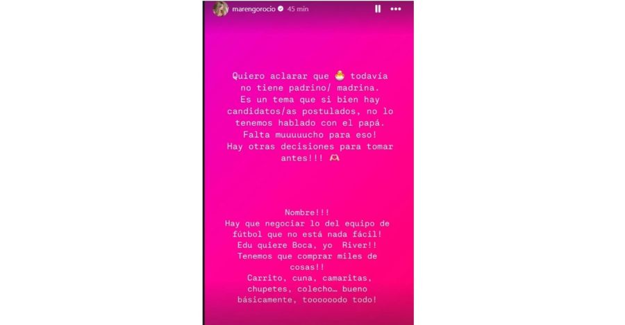 La aclaración de Rocío Marengo sobre su bebé