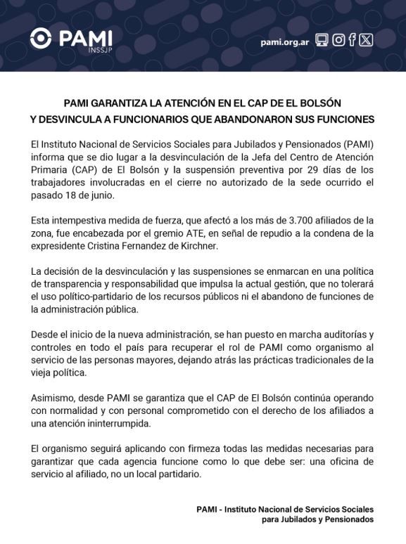 Comunicado del PAMI