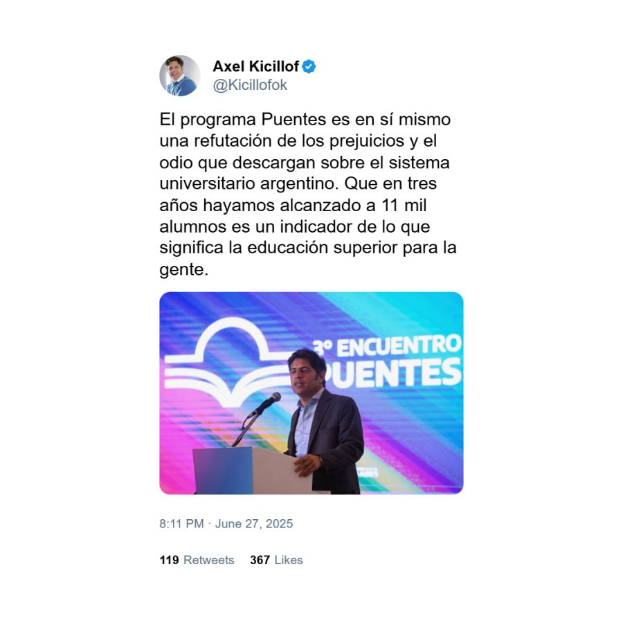 Captura de posteo de Axel Kicillof 1