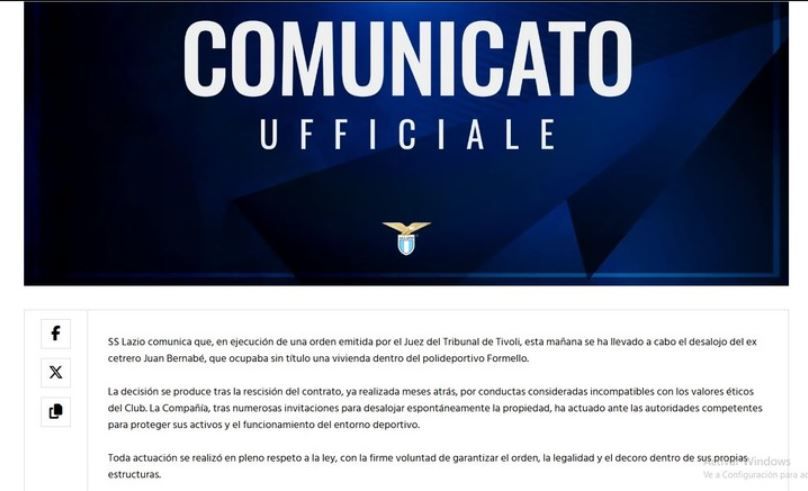 Comunicado de la Lazio