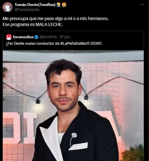 Tomás Dente y su mensaje irónica por la posible conducción de Fer Dente en La Peña de Morfi