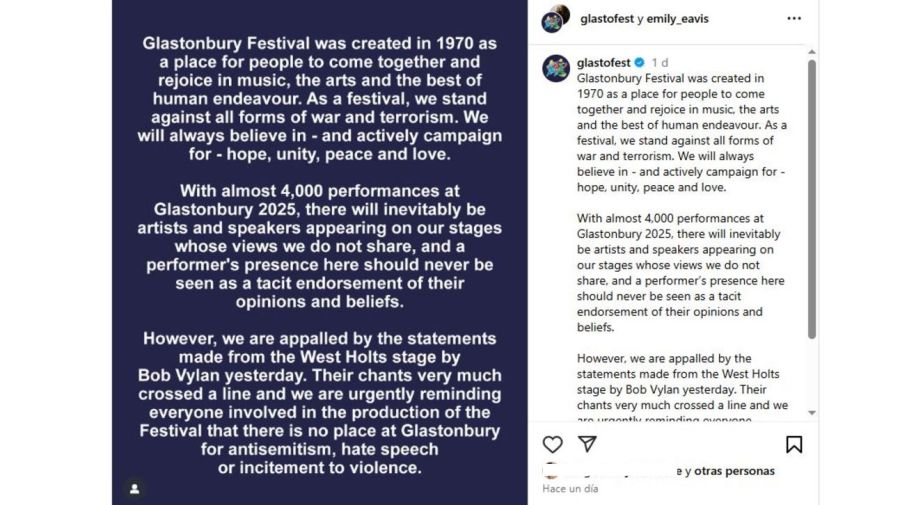 Comunicado de Glastonbury por Bob Vylan