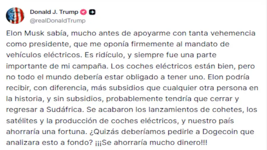 Donald Trump arremetió contra Elon Musk
