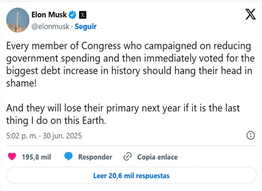 Elon Musk lanzó fuertes críticas al proyecto presupuestario de Trump
