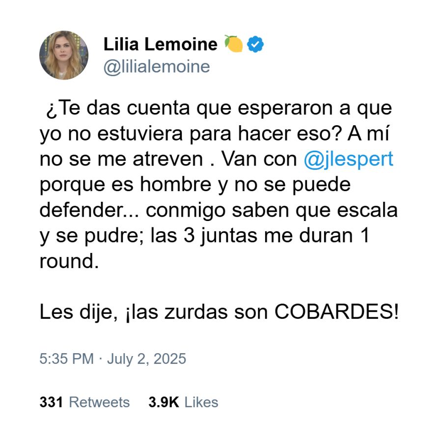 Posteo de Lilia Lemoine apoyando a Espert