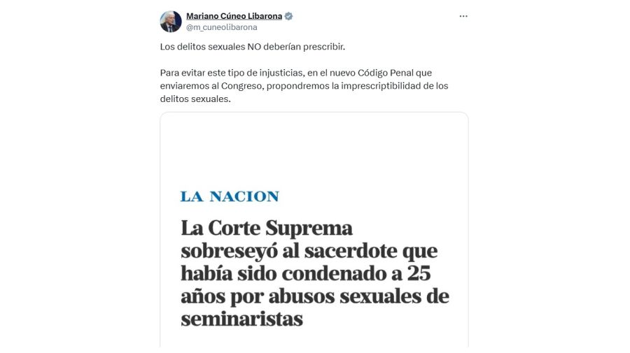Tweet de Cúneo Libarona