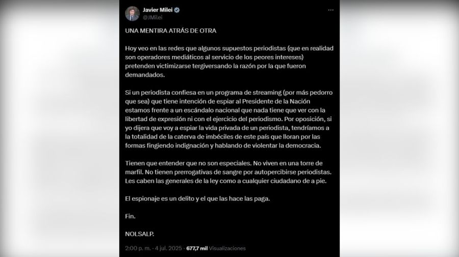 Posteo Milei en contra de los periodistas