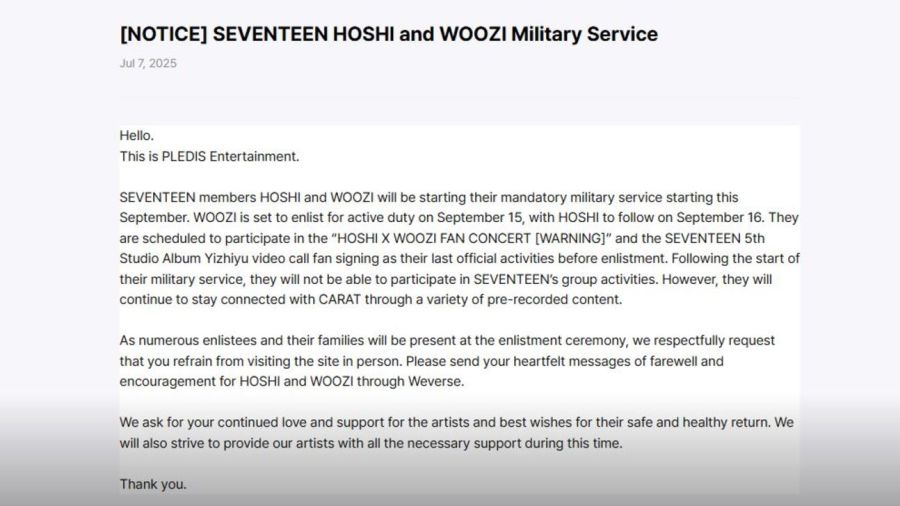 Hoshi y Woozi alistamiento militar