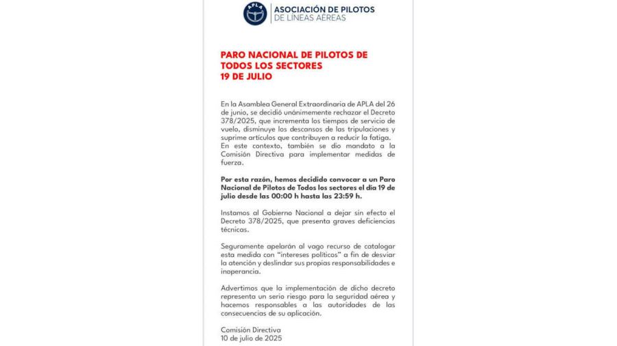 Comunicado paro nacional de Pilotos 20250710