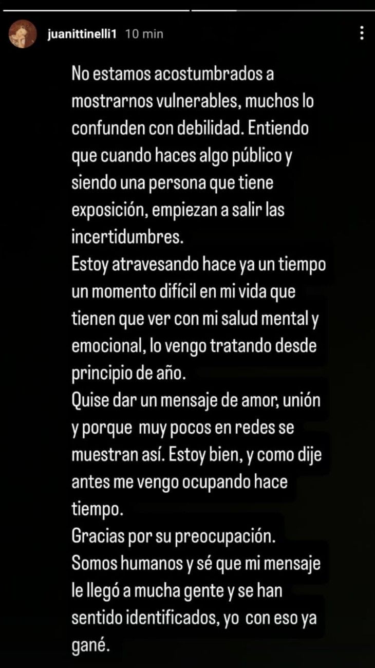 Juanita Tinelli tras su video llorando