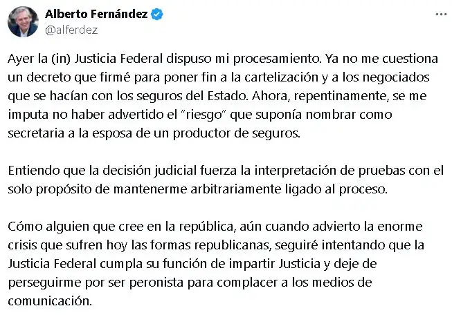Tuit Alberto Fernández