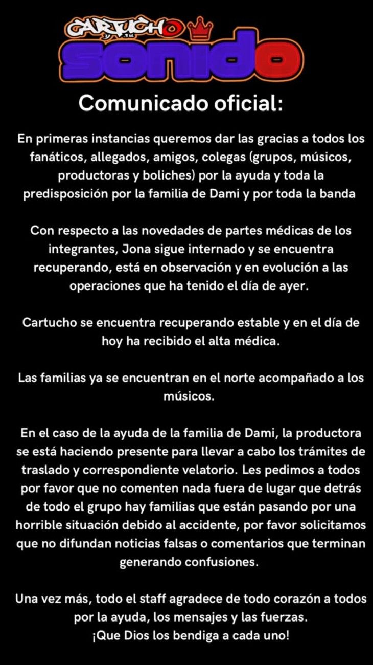 Accidente de la banda Cartucho y su sonido