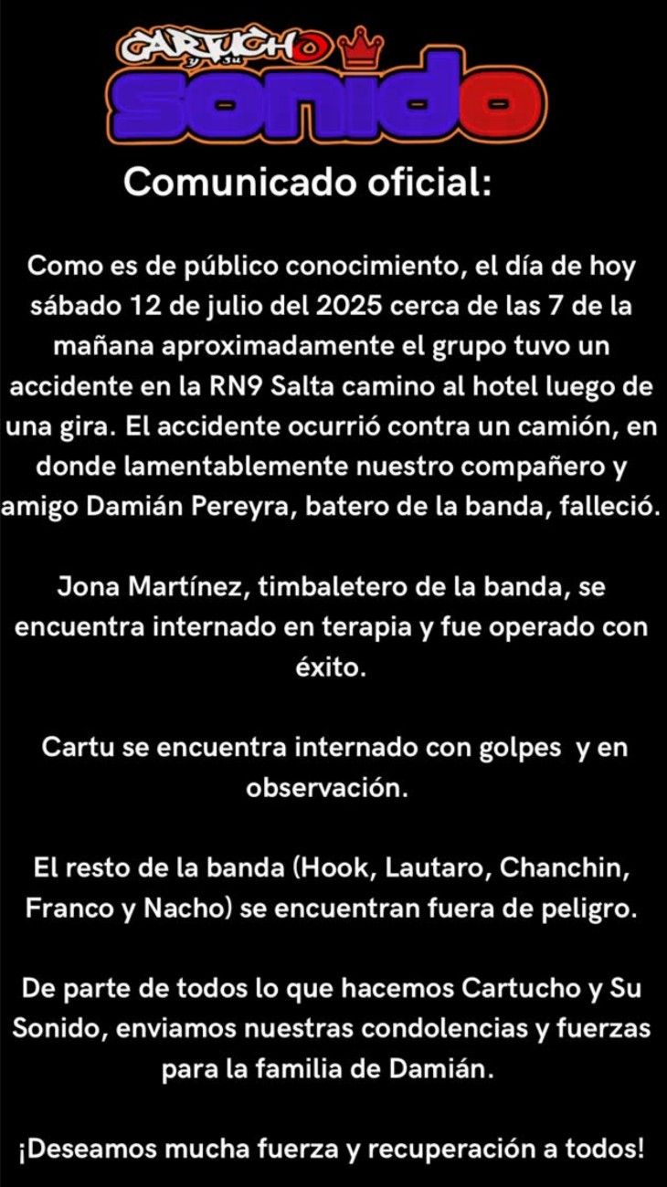 Accidente de la banda Cartucho y su sonido