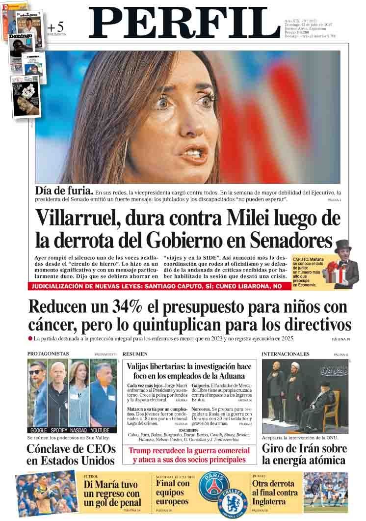 La tapa del Diario PERFIL del domingo 13 de julio de 2025