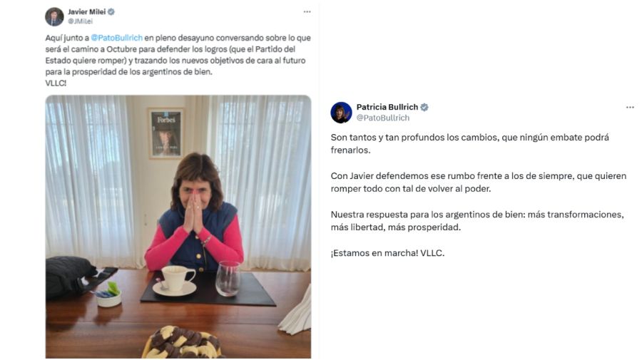 Tweets de Milei y Bullrich
