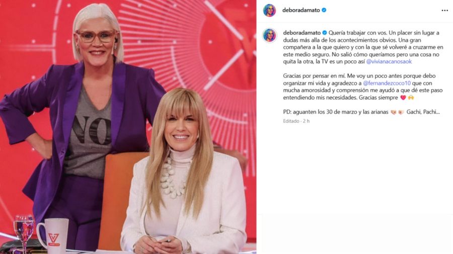 Débora D’Amato se despidió del programa de Viviana Canosa
