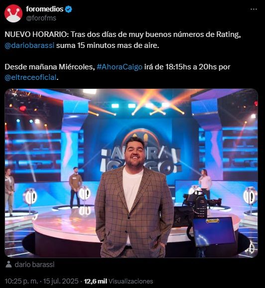 Cambio de horario en Ahora Caigo en El Trece