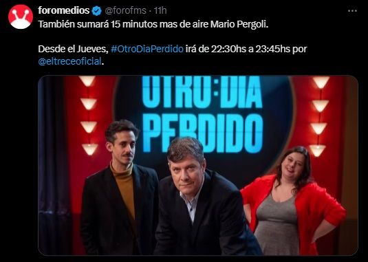 Cambio de horario en Otro Día Perdido en El Trece