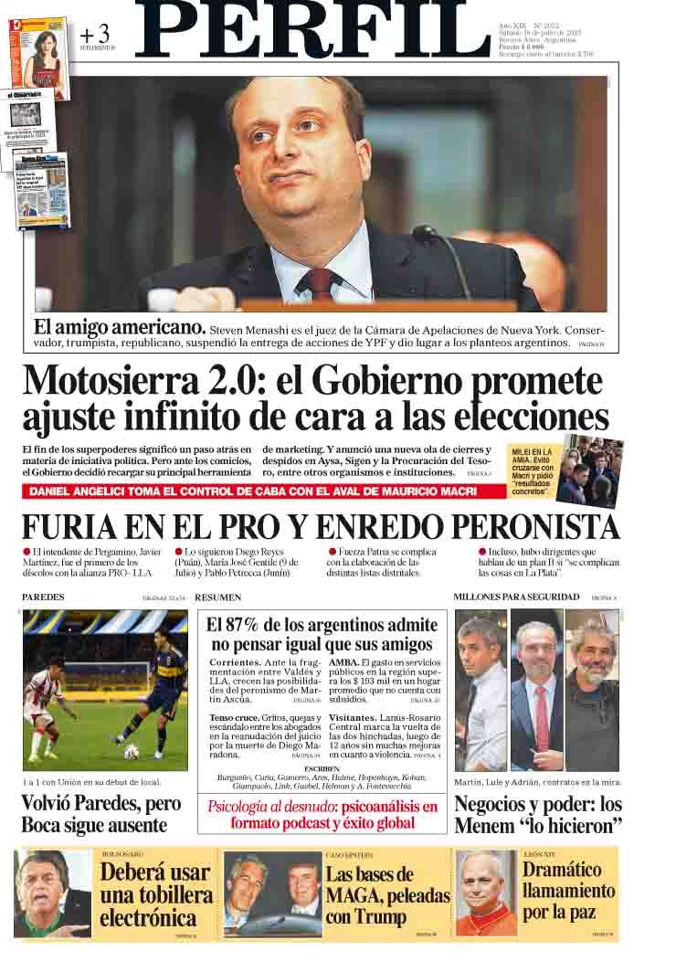 La tapa del Diario PERFIL del sábado 19 de julio de 2025