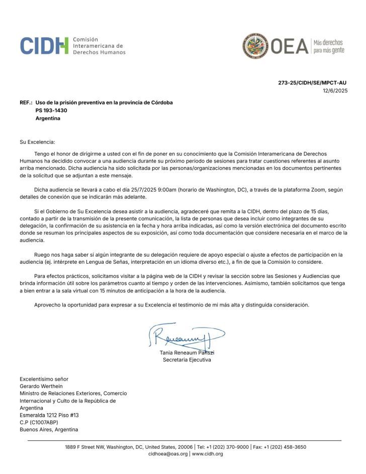 Nota CIDH Córdoba