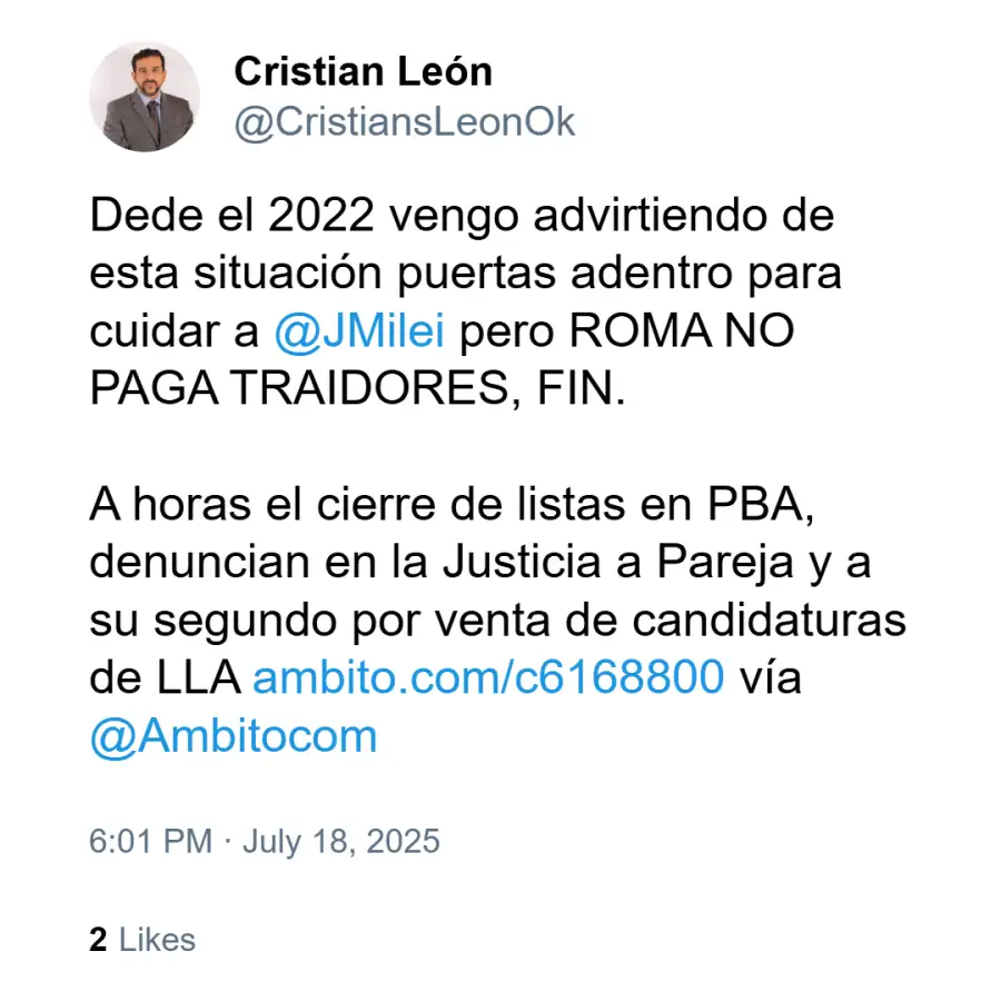 Christian Leon publica su queja