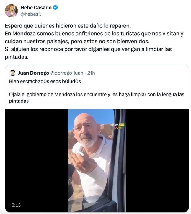 Hebe Casado mandó a los turistas escrachados en Potrerillos a limpiar las rocas vandalizadas - Image 2