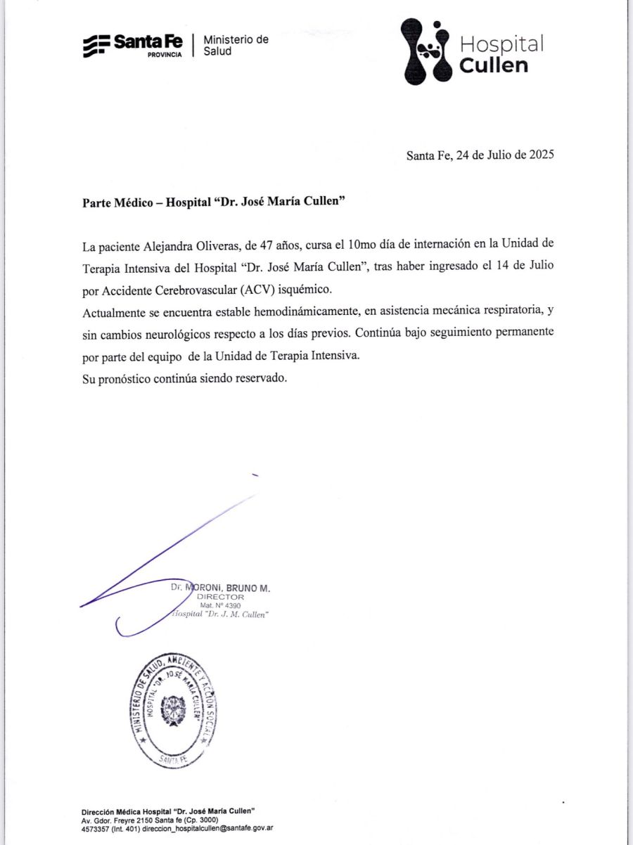 Nuevo parte médico de Alejandra 