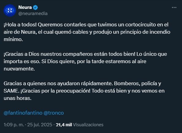 Se incendió el edificio de Neura