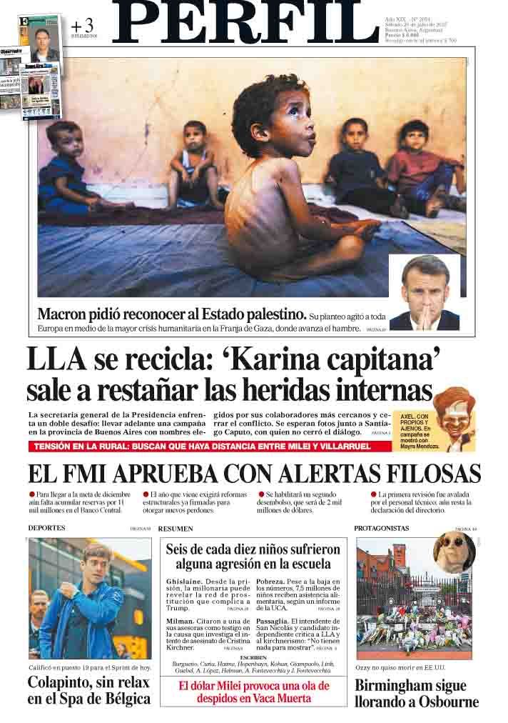 La tapa del Diario PERFIL del sábado 26 de julio de 2025.