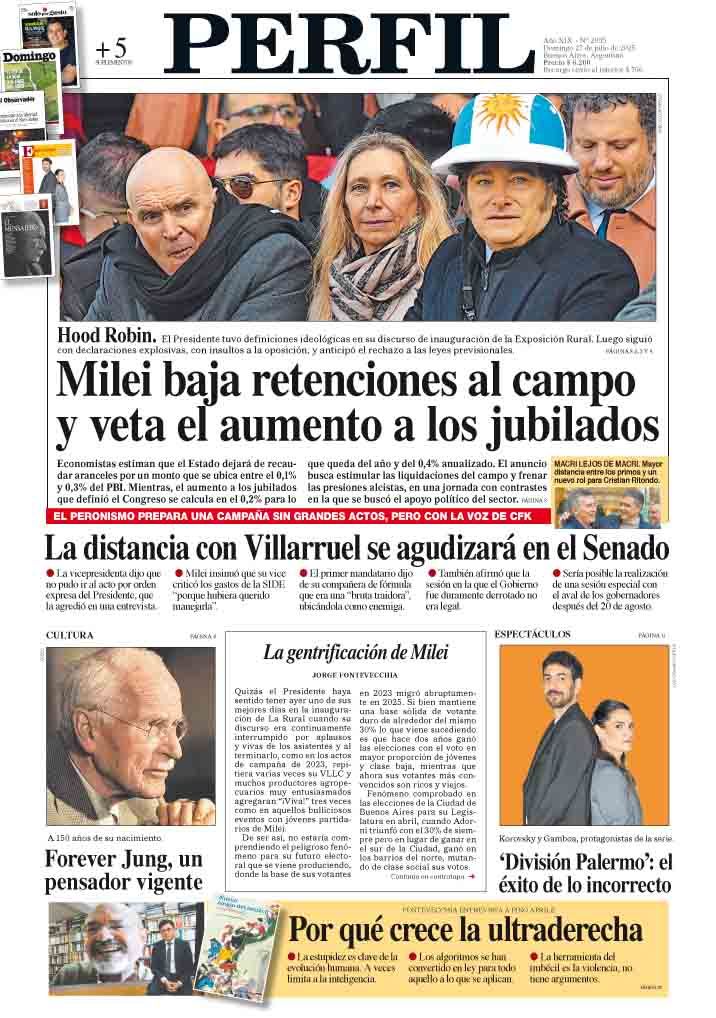 La tapa del Diario PERFIL del domingo 27 de julio de 2025