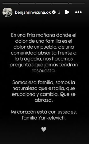 Benjamín Vicuña sobre la muerte de Mila Yankelevich