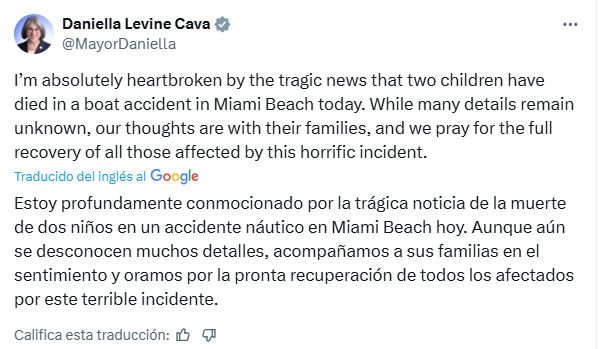 La palabra de la Alcaldesa de Miami por la muerte de la nieta de Cris Morena y Gustavo Yankelevich