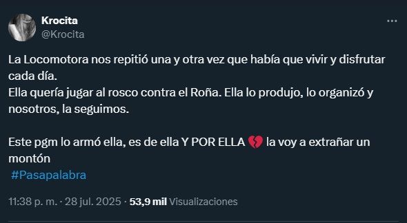 La productora de Pasapalabra se despidió de Alejandra Locomotora Oliveras