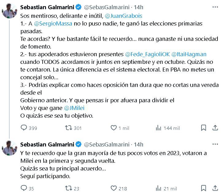 Tuit Sebastián Galmarini contra Juan Grabois