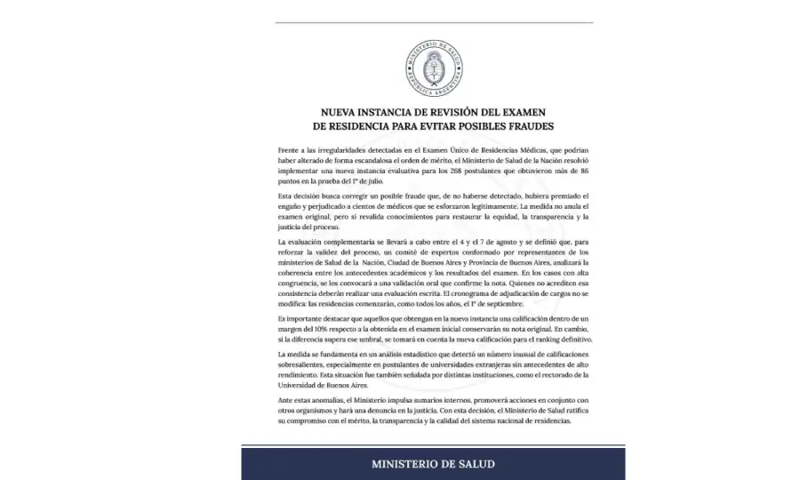 Comunicado del Ministerio de Salud