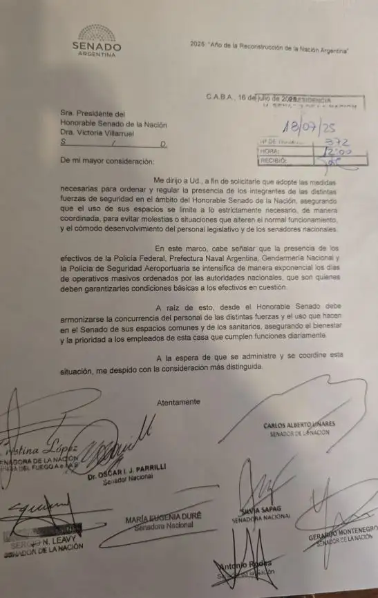 Carta del bloque kirchnerista a Villarruel