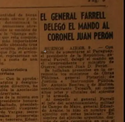 Farrell delega a Perón