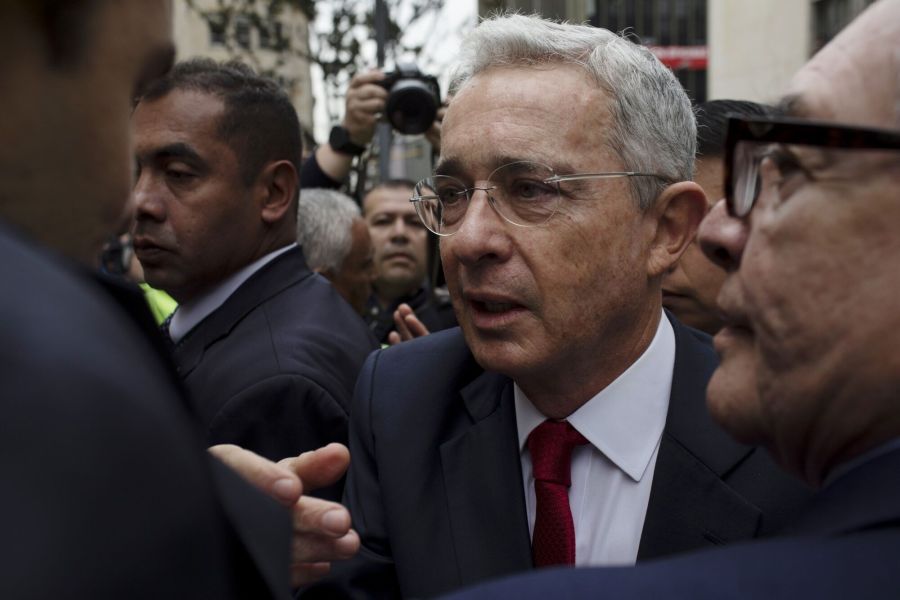 Demonstrators Gather As Former President Alvaro Uribe Is Tried At The Supreme Court