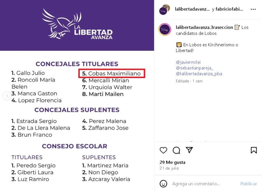 Lista de candidatos a Concejales de La Libertad Avanza en Lobos
