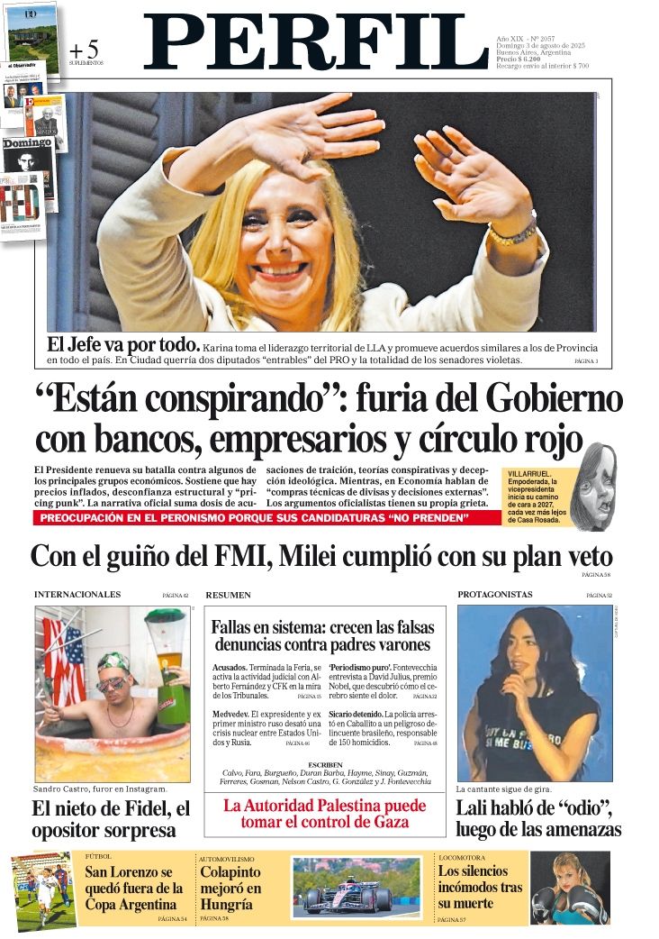 La tapa del Diario PERFIL del domingo 3 de agosto de 2025