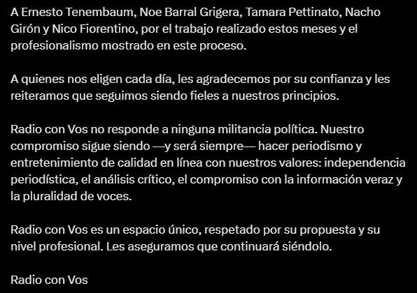 Comunicado de Radio con Vos