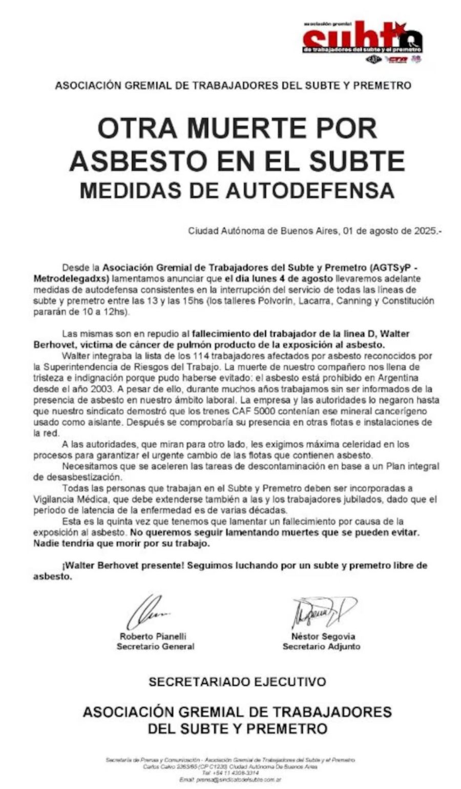 Comunicado Metrodelegados