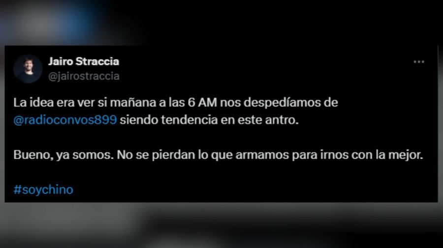 Posteo Jairo Straccia salida radio con vos