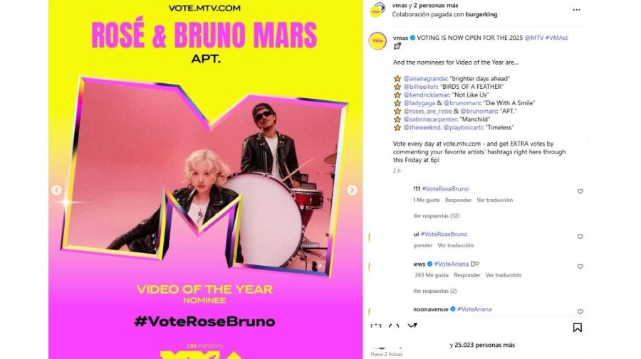 Cómo votar para los MTV Video Music Awards 2025
